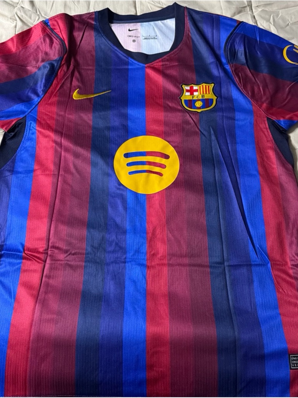 Nike FC Barcelona Striped Soccer Jersey - Blue & Red with Yellow Accents